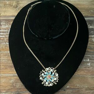 Gold and Blue Pendant Necklace